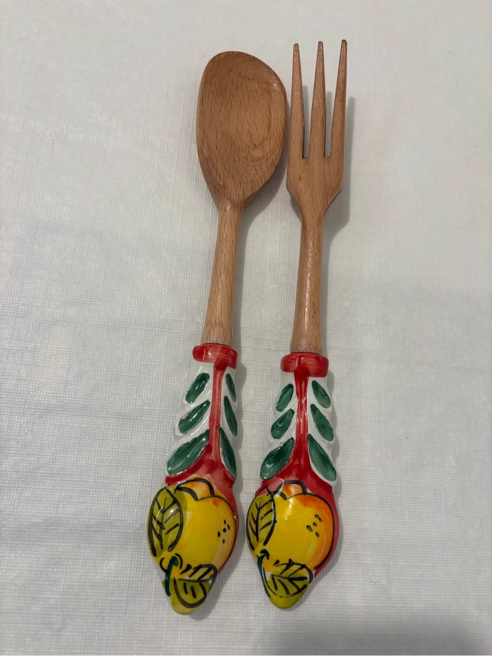 Hand-Painted Lemon Wood Salad Servers - Brand